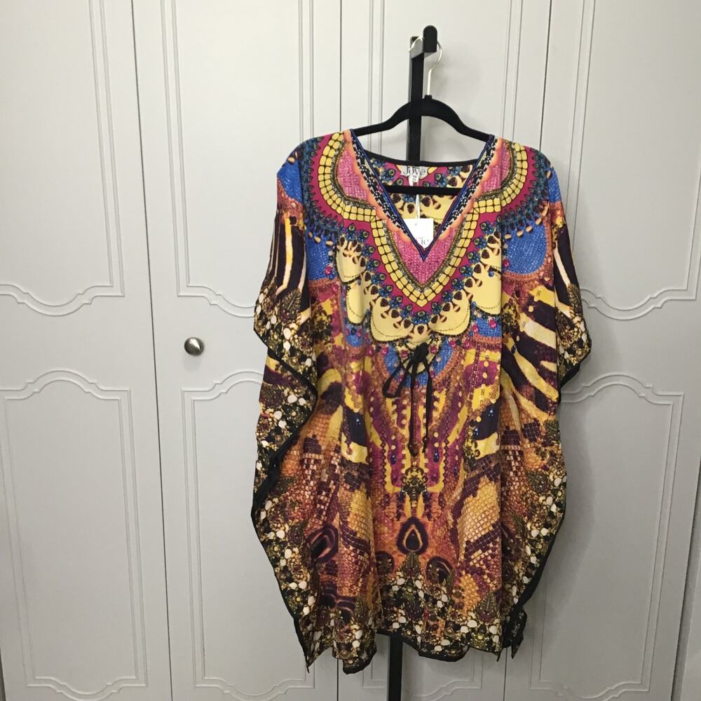 Jovie Coral Snake V-Neck Kaftan With Draw-String Waist Tie - One Size Fits Most